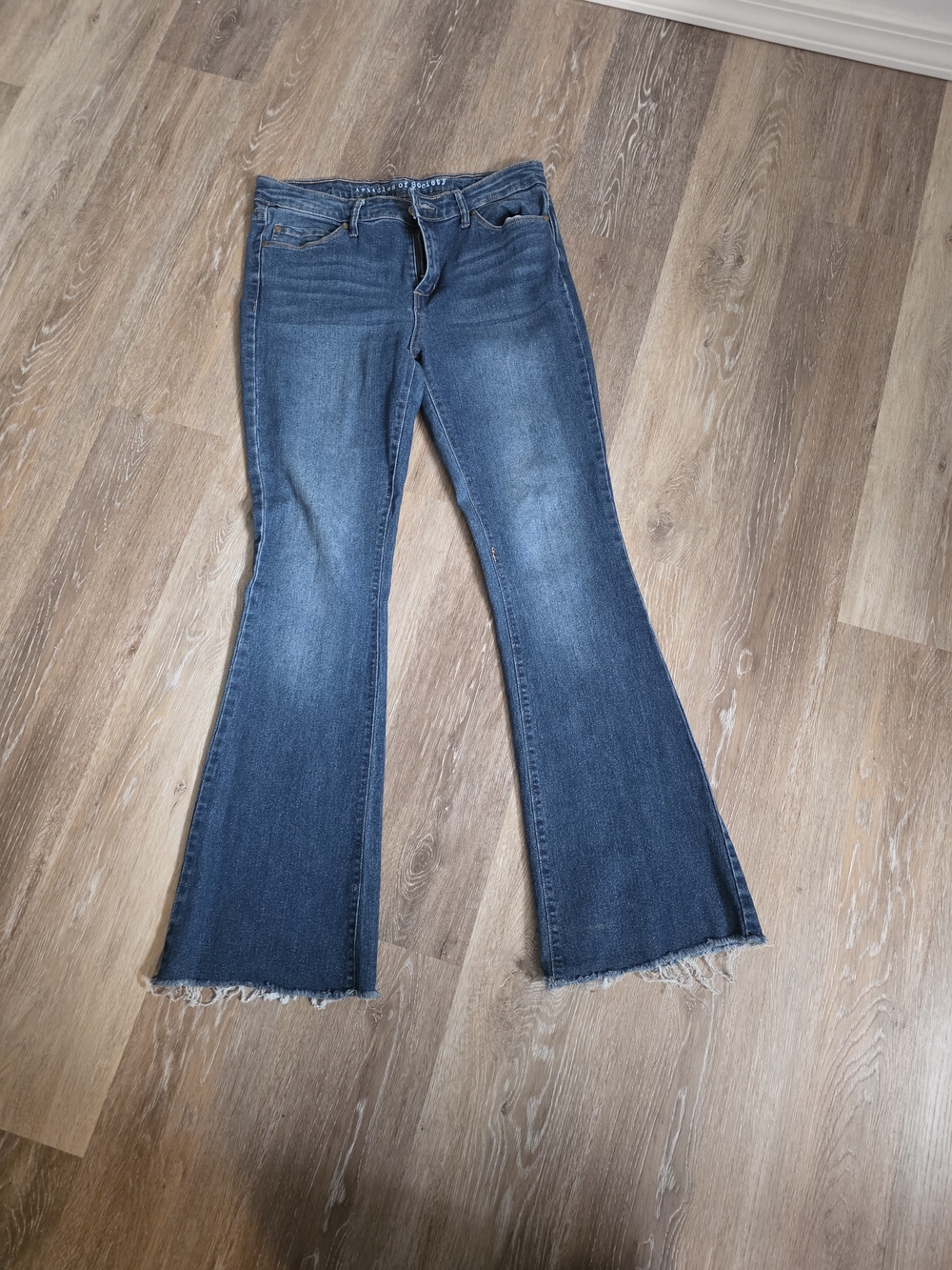 Articles Of Society Mid-Blue Flare Jeans with Raw Hem